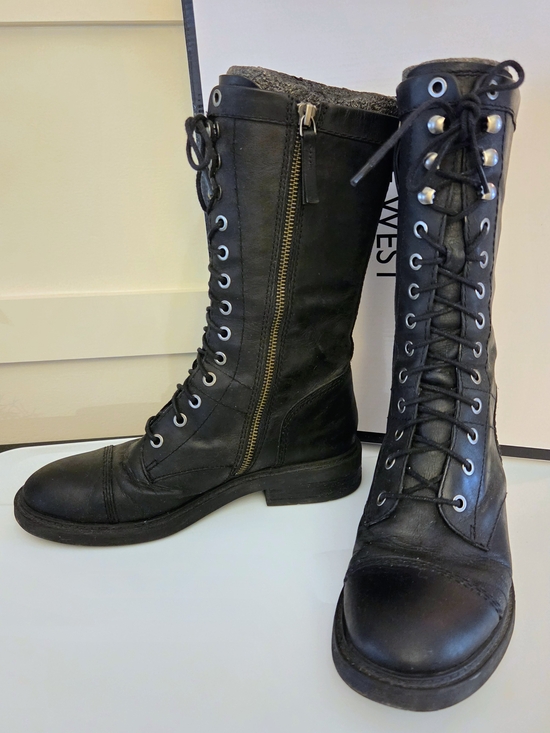 Nine West Shoes - Nine West Black Combat Boots Lace-Up Black Leather Size 7